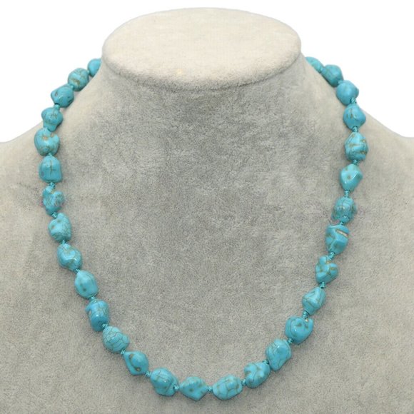 Necklace Faux Turquoise Nuggets Hand Knotted Southwestern Fancy Clasp 18" NWOT - Picture 5 of 5